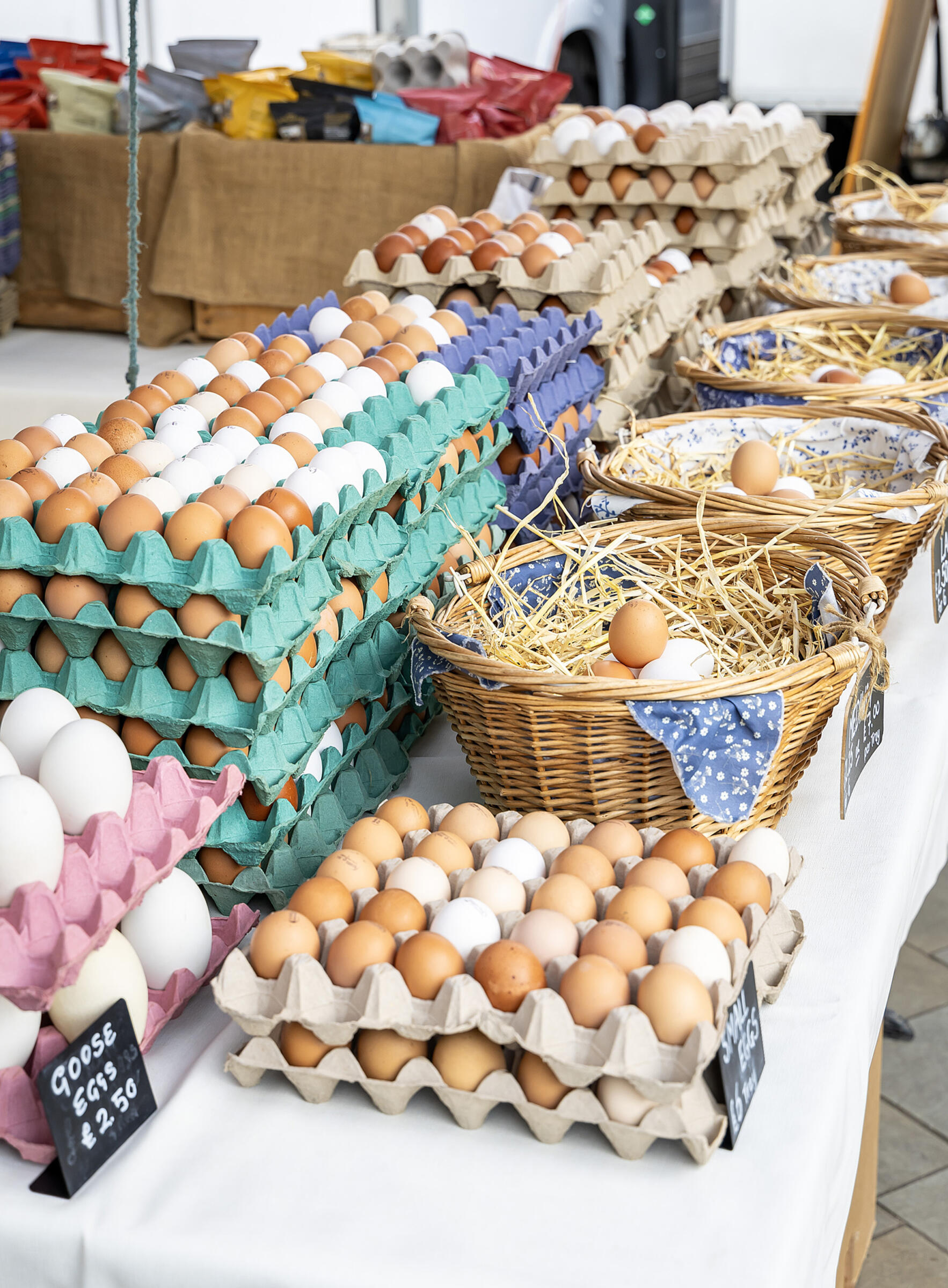 Trays of fresh eggs