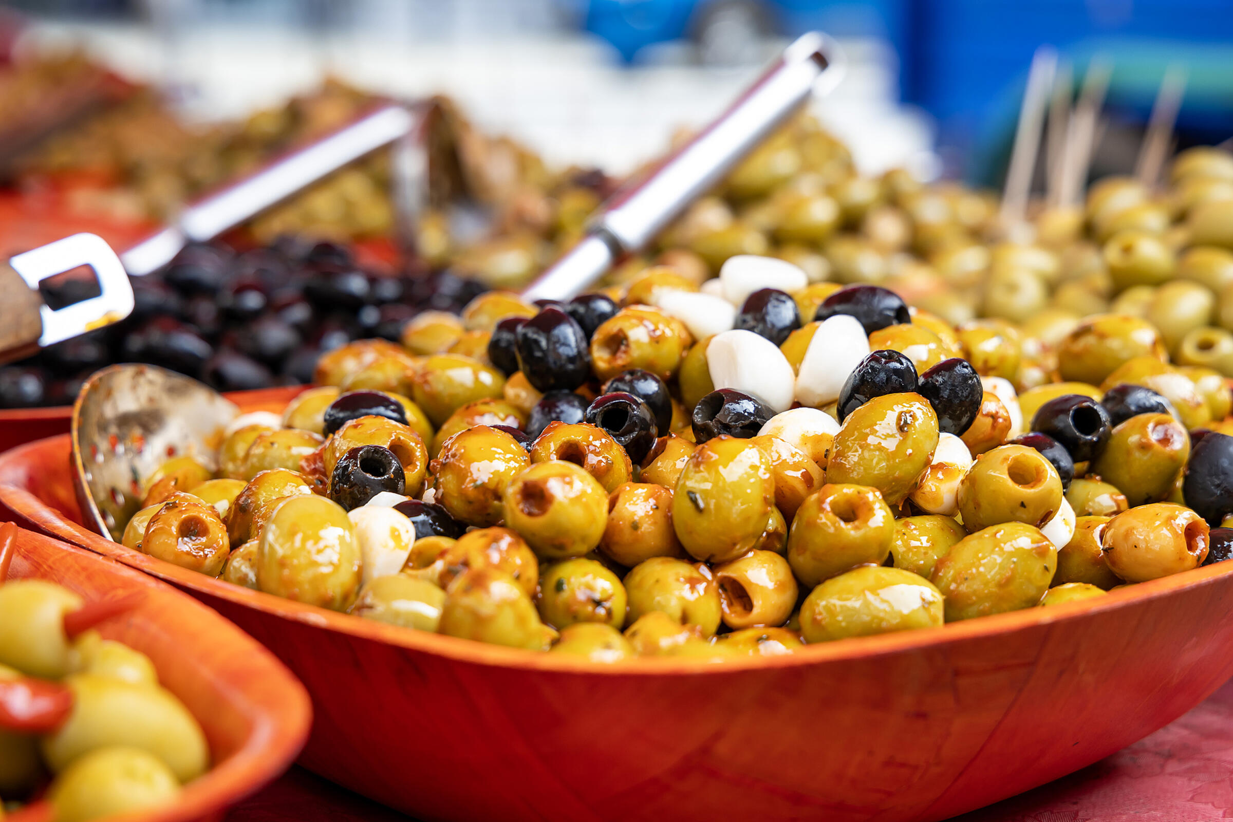 A dish of mixed olives